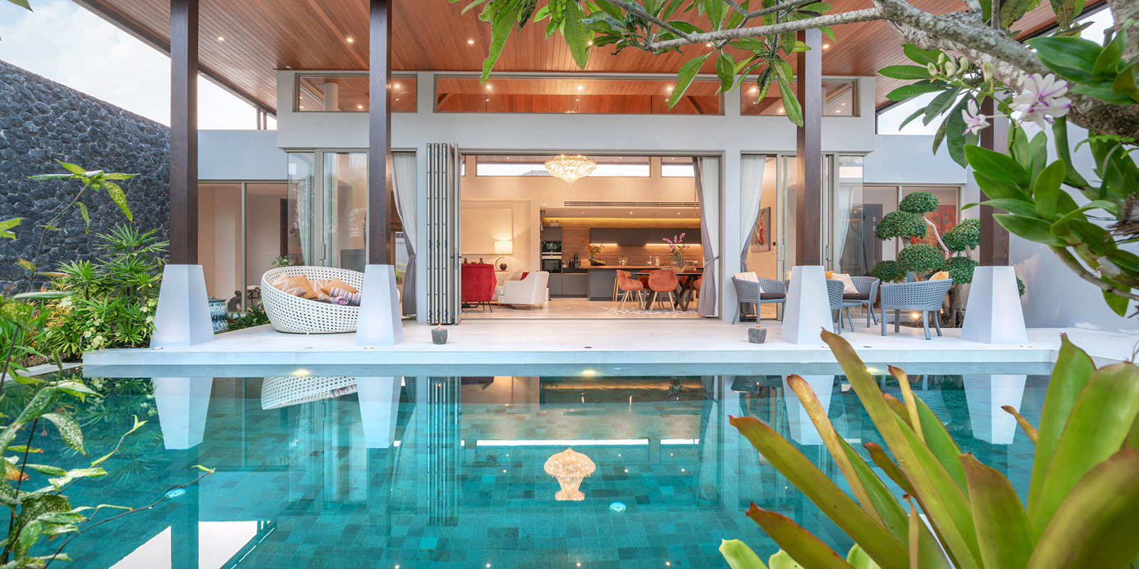 tropical garden house with pool